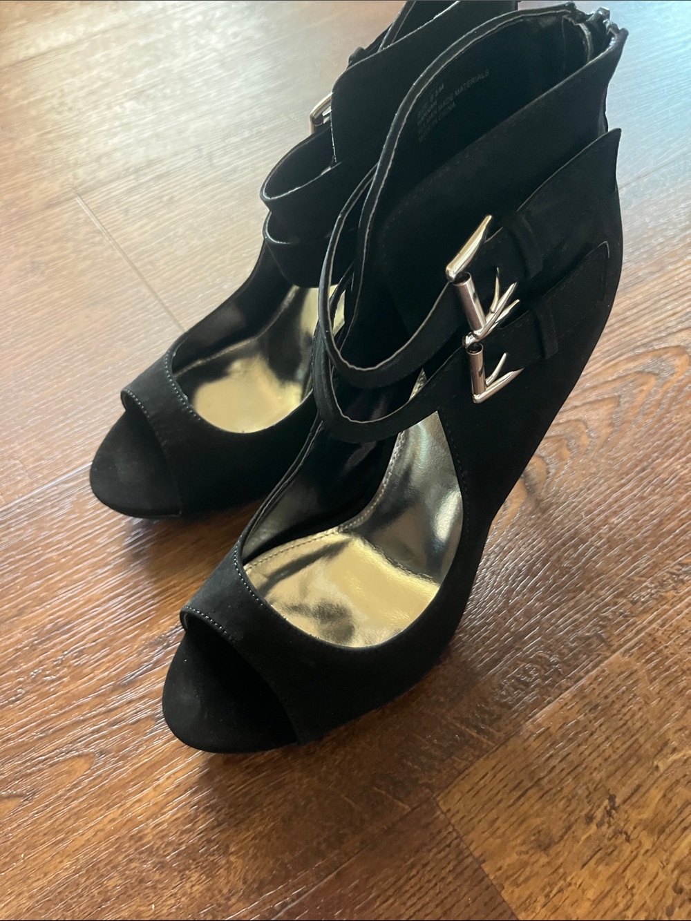 Black Strappy Open-Toe Heels - Women